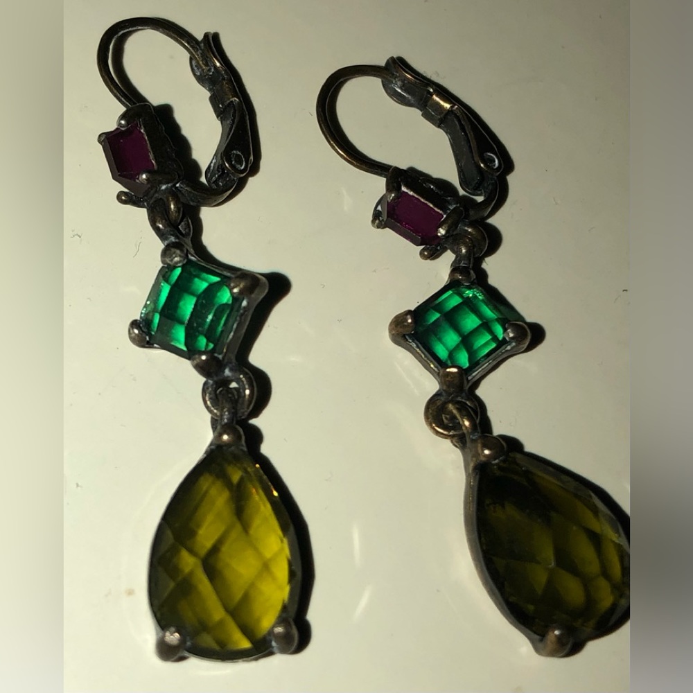Multi Color Faceted Gemstone Lever-back Costume Earrings